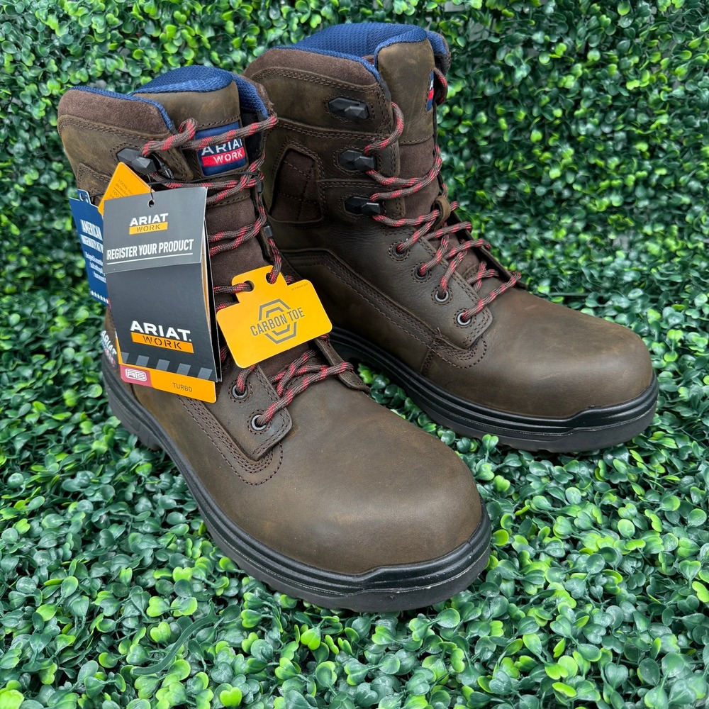 Ariat Work Mens Turbo 8 H2O Carbon Toe Waterproof Boots 10 EE Brown 10036737